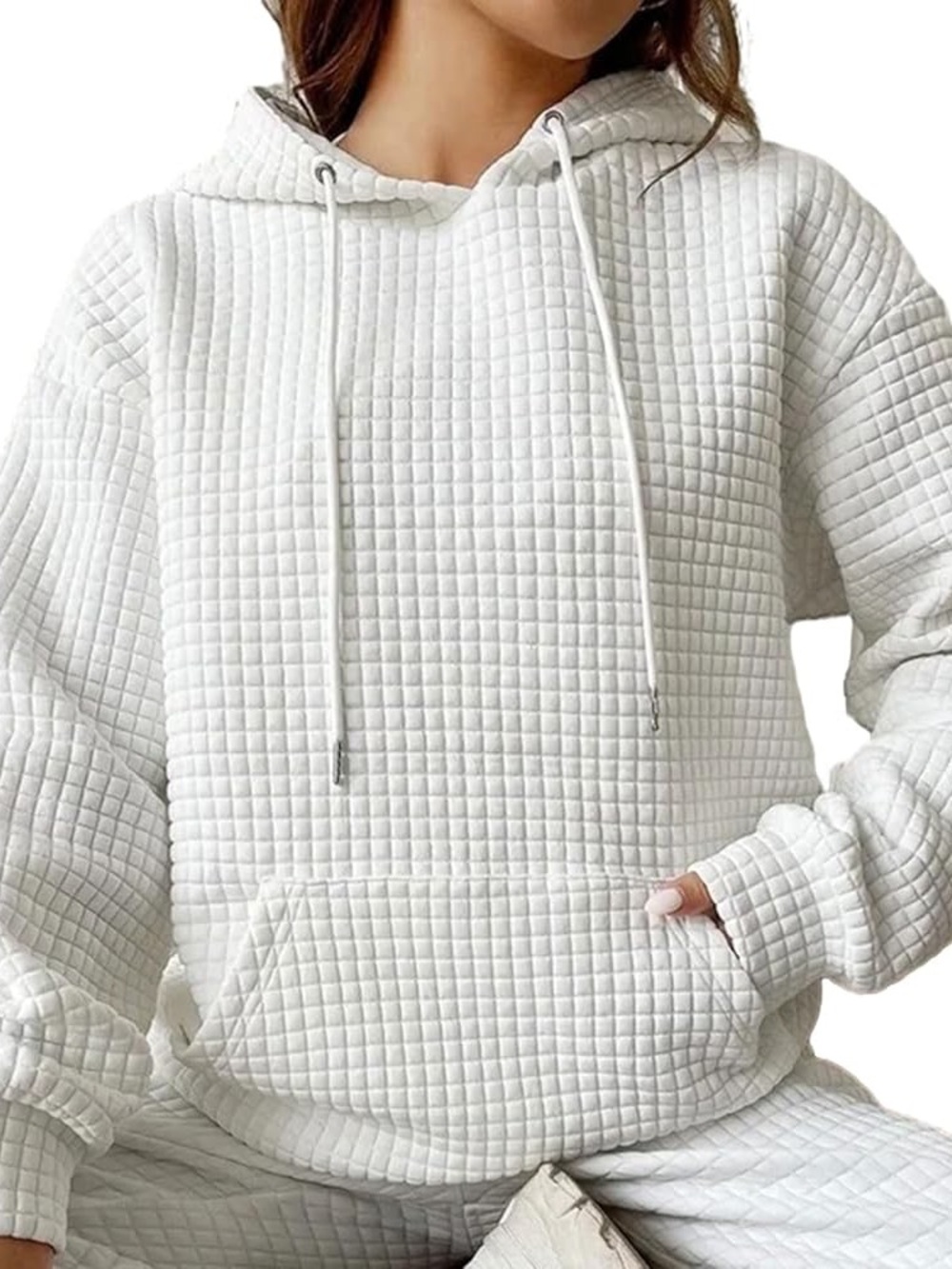 Women’s Hoodie Pullover White Quilted Long Sleeve Size XL